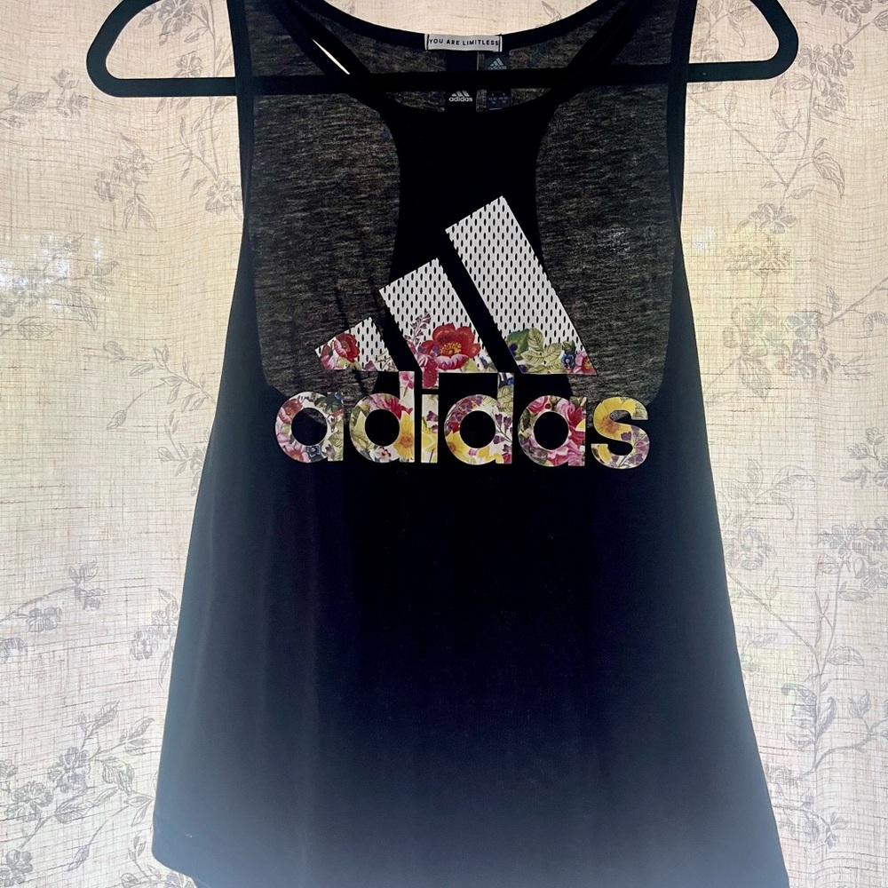 Adidas Women's Black Floral Logo Tank Top